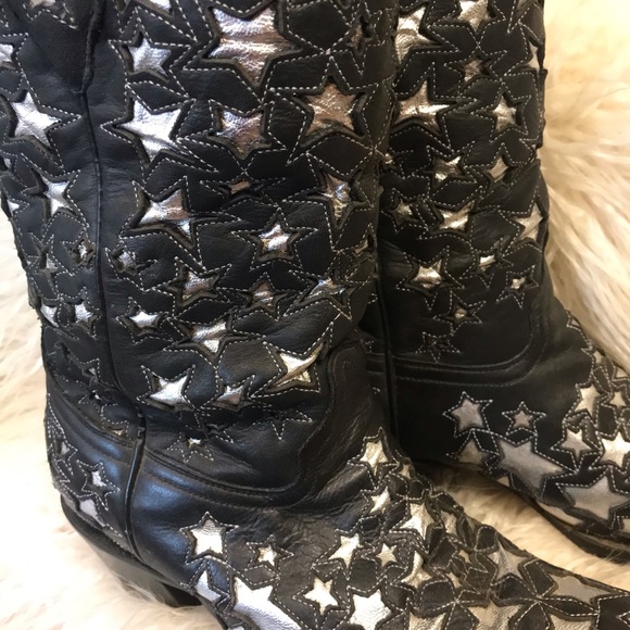 Corral Boots Black and Silver Star Leather Cowgirl Boots | Size 6 1/2 M - Picture 4 of 7